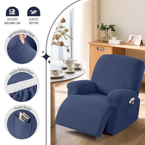 TAOCOCO Reclining Sofa Cover, 1-, 2-, or 3-Seater, with Armrests, Solid Color, Elastic Vertically and Horizontally, Stretchable Fit, Non-Slip, Soft, S
