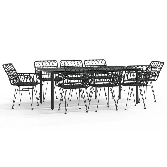 VidaXL 9-Piece Garden Dining Set Black Wicker, Patio Set, Garden Bistro Set, Set of 3157872