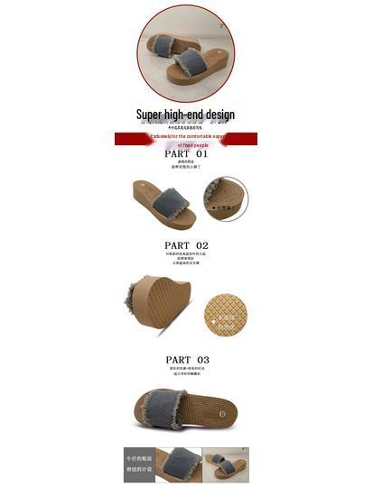 Women's Comfortable Denim Wedge Heel Sandals - Summer 2022 Fashion, One-Strap, Thick Sole Beach Slippers