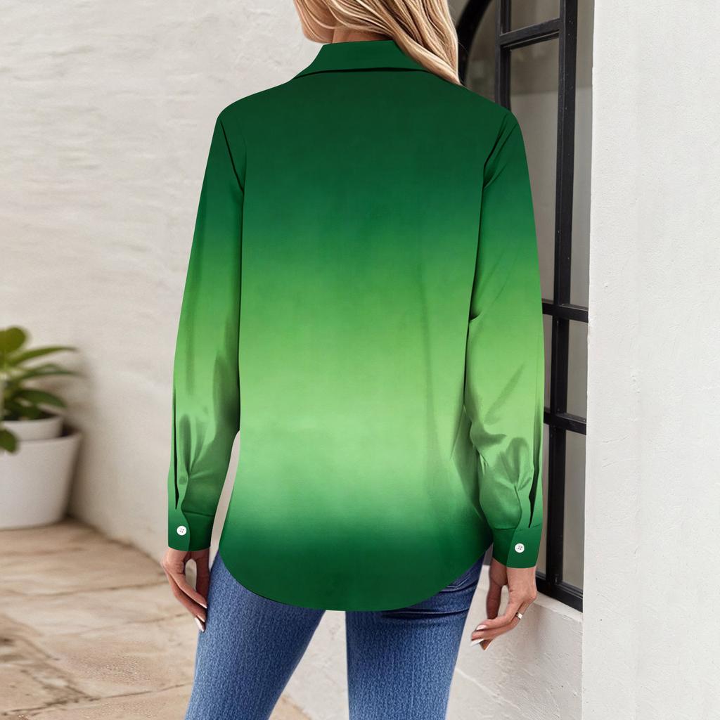 Dámská košilová halenka s vánočním potiskem s dlouhým rukávem pro volný čas Základní košile s límečkem Regular Top