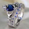 Fashion Couple Rings Trendy Men Stainless Steel Celtic Dragon Ring Elegant Women Blue Zircon Crown Rings Set Wedding Jewelry
