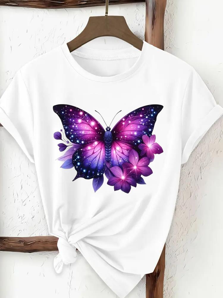 (Asian Size) butterfly lovely trend Clothing T Shirt Print Female Woman Women Fashion Tee Top Short Sleeve Graphic T-shirts