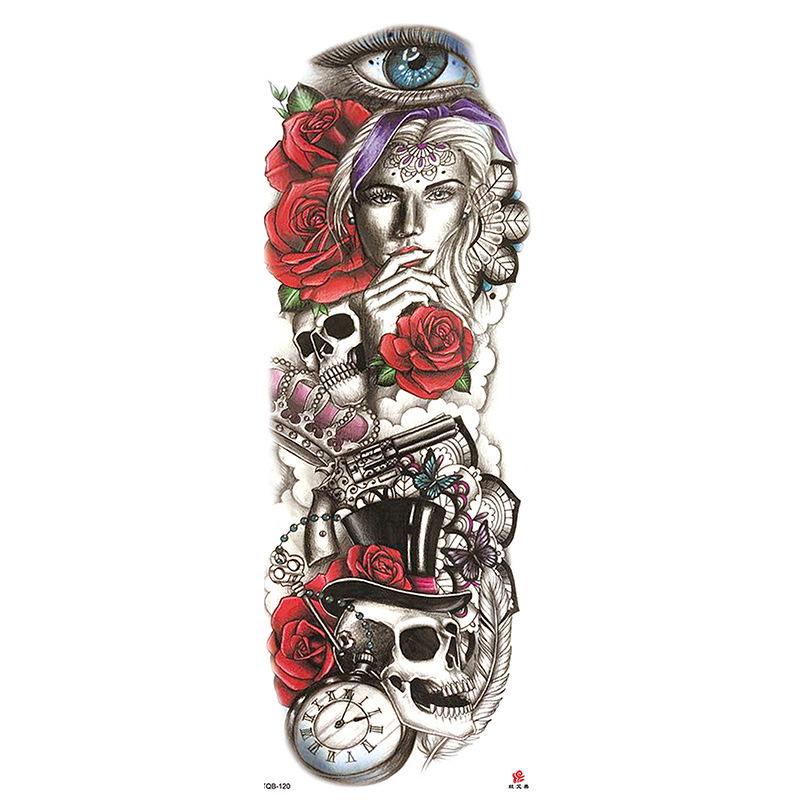 Waterdichte tattoo stickers voor de hele arm: Jezus, Maagd Maria, Kroon, Leeuw-ontwerp