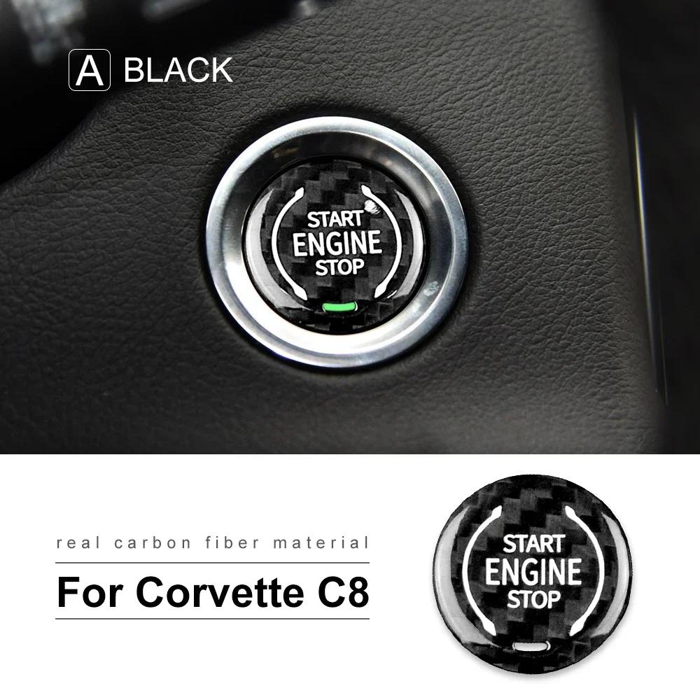 Carbon Fiber Engine Start Stop Button Cover for Chevrolet Corvette C8 Cadillac XT4 XT6 CT5 2019-2023 Black Carbon