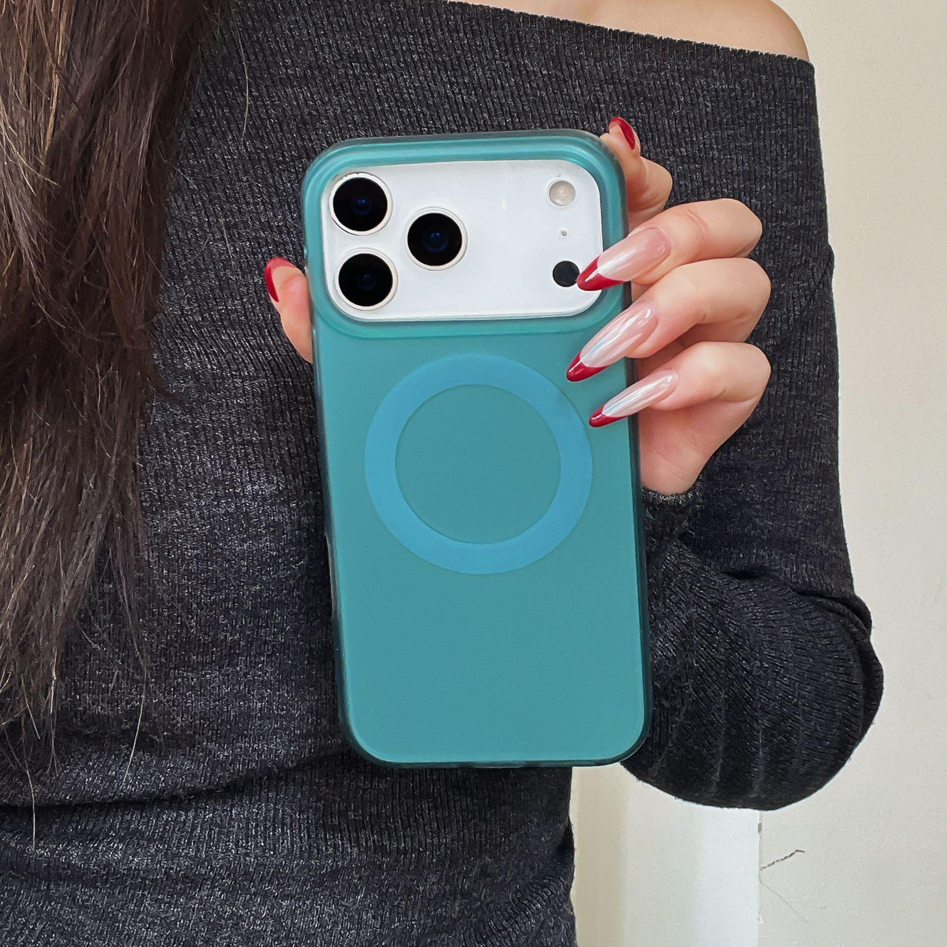 

Niche Style Green Frosted Magnetic Suction Case for iPhone 17 Pro Max/16/14/15 15