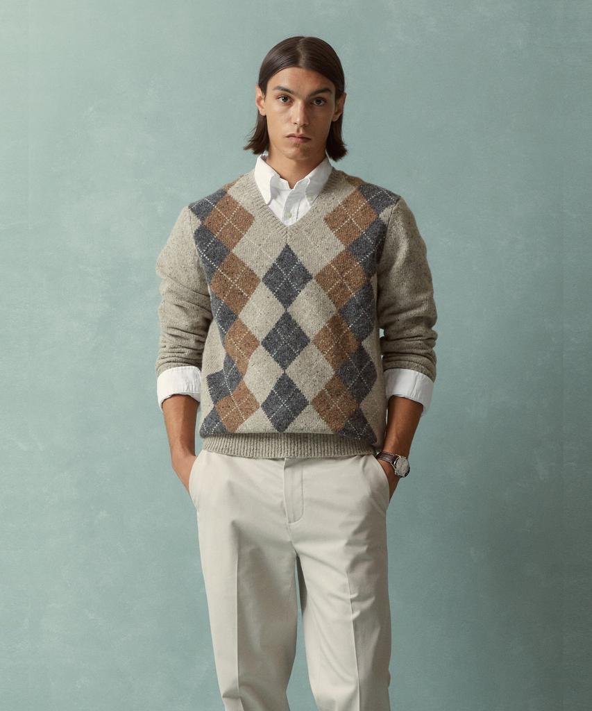 BROOKS BROTHERS Wool Argyle Pattern V-Neck Sweater (Beige) (Bbwnmff401)