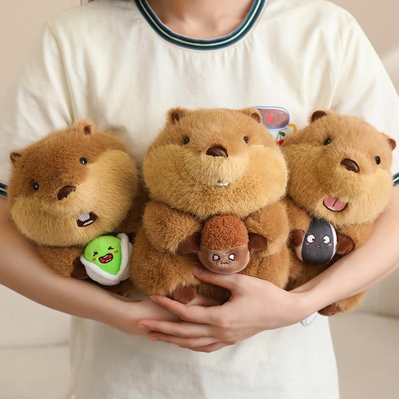 High-Quality Marmot Beaver Hug Food Animal Stuffed Toy Adorable Xmas Birthday Gift Cuddly Lifelike Groundhog Capybara Plush Gift