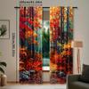 2pcs Vibrant Autumn Forest Curtains - Rod Pocket Window Treatment with Serene Lake & Foliage Design   Perfect for Bedroom   Office