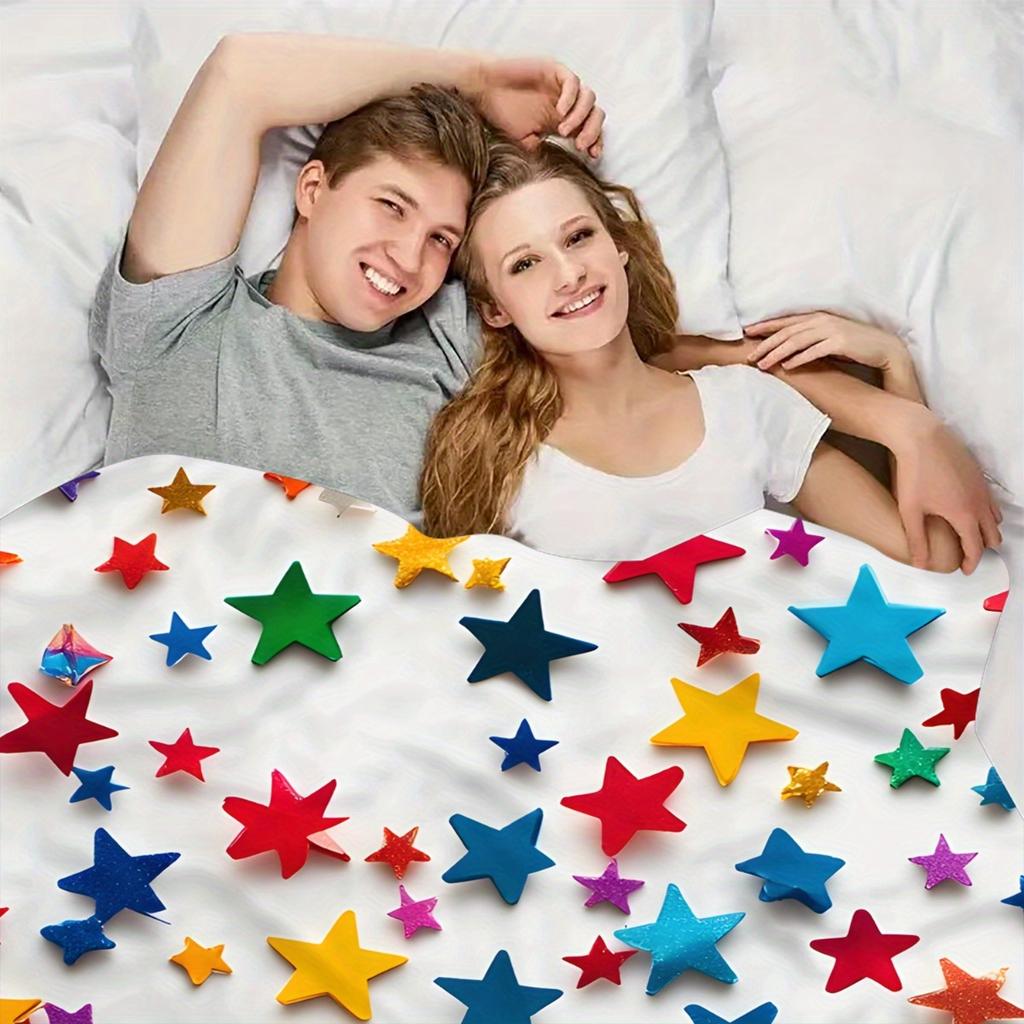 1pc Colorful Stars Digital Printed Design Blanket - All-Season Soft Flannel Throw with Vibrant Star Pattern, Mixed Colors for