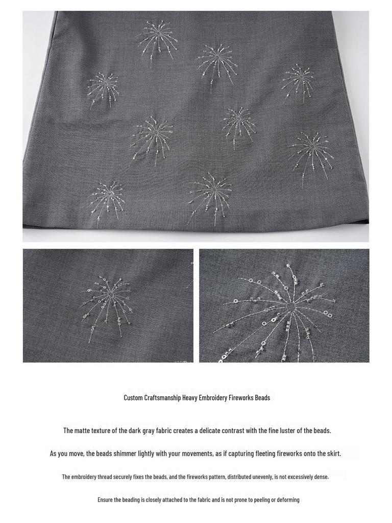 Women's Wool Blend Sleeveless Vest Dress with Firework Embroidery A-line Skirt - Spring Style S1QZ010