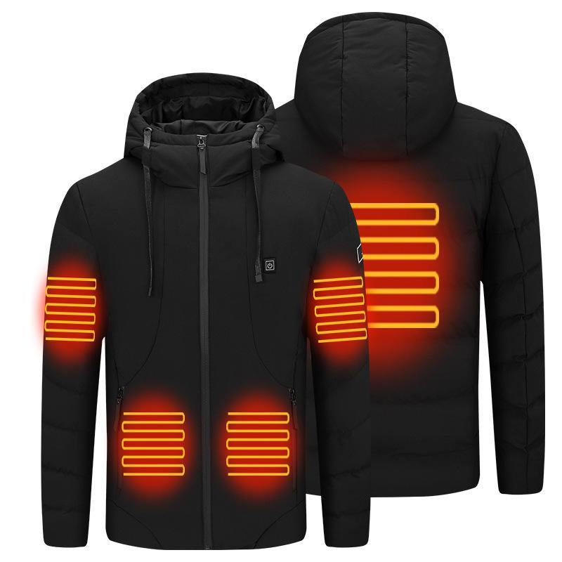 Men's USB Heated Slim Fit Cotton Jacket, Korean Style, Hooded, Zone 5 Smart Heating, Padded, Warm Outerwear.