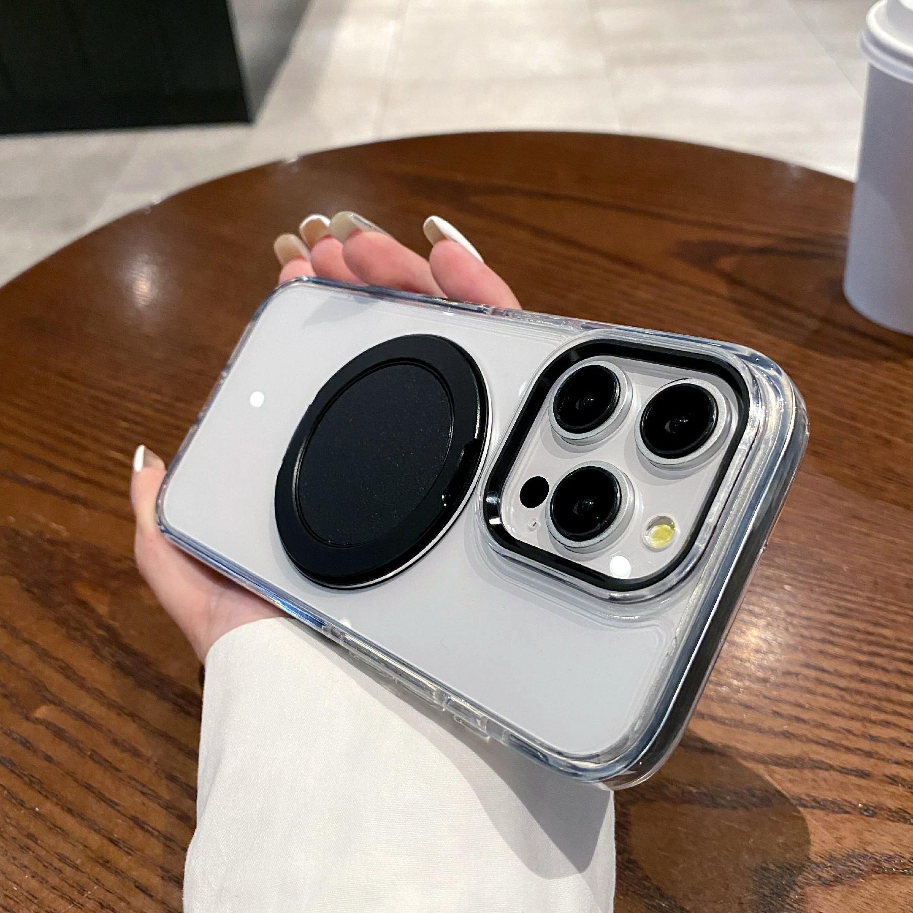 

For iPhone 14 Pro Magnetic Case with Kickstand PC+TPU Clear Phone Back Cover Black