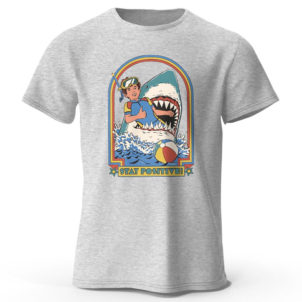 2025 Summer Men's Keep Front Shark Print Cotton Classic Vintage Crew Neck T-Shirt Casual Sports Loose Large Size Short Sleeve