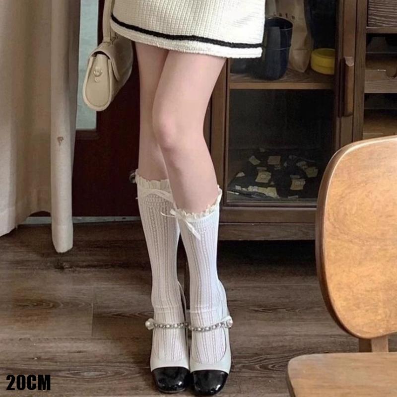

Sweet And Fashionable Ballet Style Thin Bow Lace Socks Stacked Socks 20CM белый