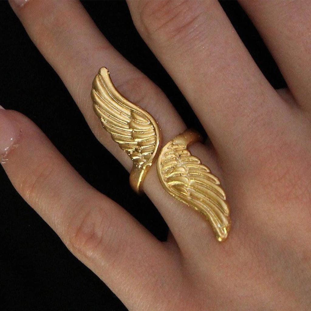 Stainless Steel Rings For Women Men Exaggeration Punk Angel Wings Wide Edged Open Index Finger Ring Charm Jewelry Accessories
