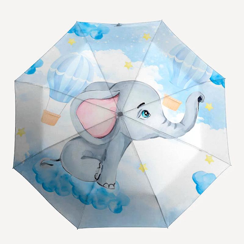

1PC Elephant Clouds Umbrella-8-Rib Reinforced Portable Folding Travel Suitable for All Seasons Outdoor Daily , Fun Design-Z0405