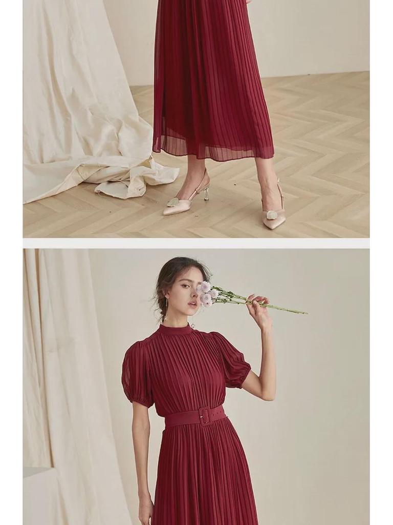 Elegantes, weinrotes Chiffon-Swingkleid für den Sommer 2024: Europäischer und amerikanischer Stil