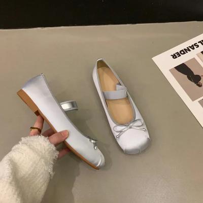 Women Flats Classic Silk Ballet Shoes Women's Spring Vintage Satin Silver Mary Jane Shoes Women Elegant Valentine Shoes