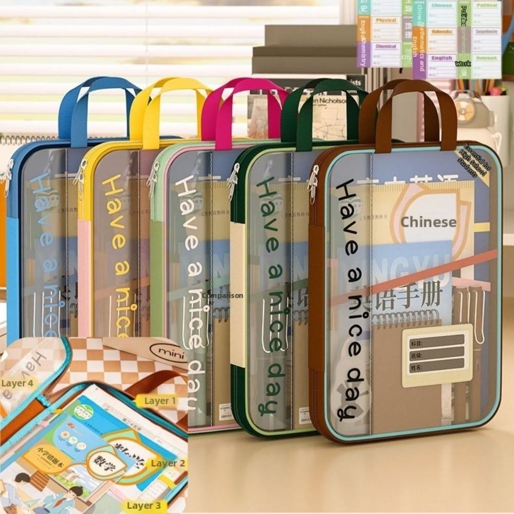 Waterproof File Storage Bag Dopamine Transparent Study Pouch Zipper Document Organizer  School