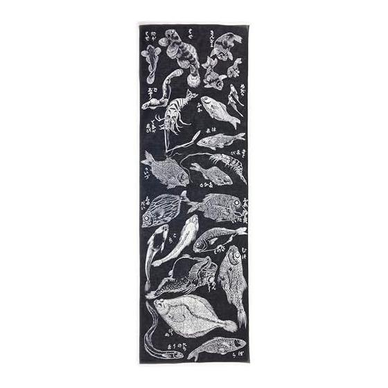 Ukiyo-e Tenugui Towel, Katsushika Hokusai, Hokusai Manga, Fish, 100% Cotton, Japan, Tokka Fabric
