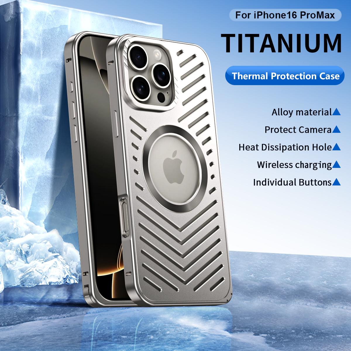 

For iPhone 16 Pro Case Heat Dissipation Hollow Aluminium Alloy Phone Cover Titanium