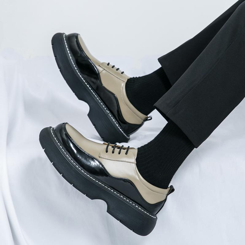 Fashion Italian Brand Thick Soled Handmade Sole Men's Oxford Shoes Office Men's Business Casual Shoes Leather Low Top Shoes Khaki