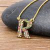 New Arrival Fashion Special Custom Design 26 Initial Letters Necklace Copper CZ Rainbow Pendant Best Family Name Jewelry Gift