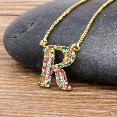 New Arrival Fashion Special Custom Design 26 Initial Letters Necklace Copper CZ Rainbow Pendant Best Family Name Jewelry Gift