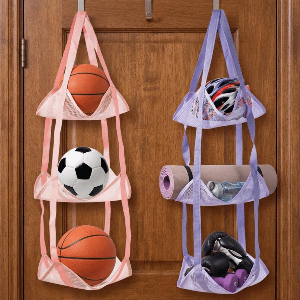 Wall Mounted Ball Storage Hanging Bag Large Capacity 3/4 Layers Basketball Storage Bag Durable Space Saving