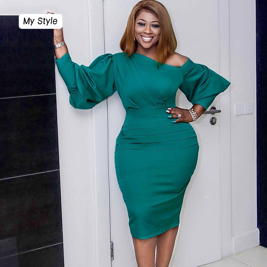 

Большой размер, женское весенне-осеннее модное платье-карандаш с открытыми плечами, женское цельное однотонное платье-футляр средней длины