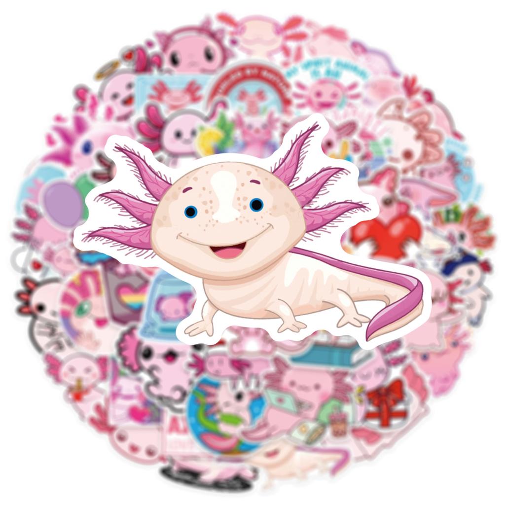 50pcs Cartoon Animal Funny Axolotl Graffiti Waterproof Sticker Creative Trend Decorative Decals