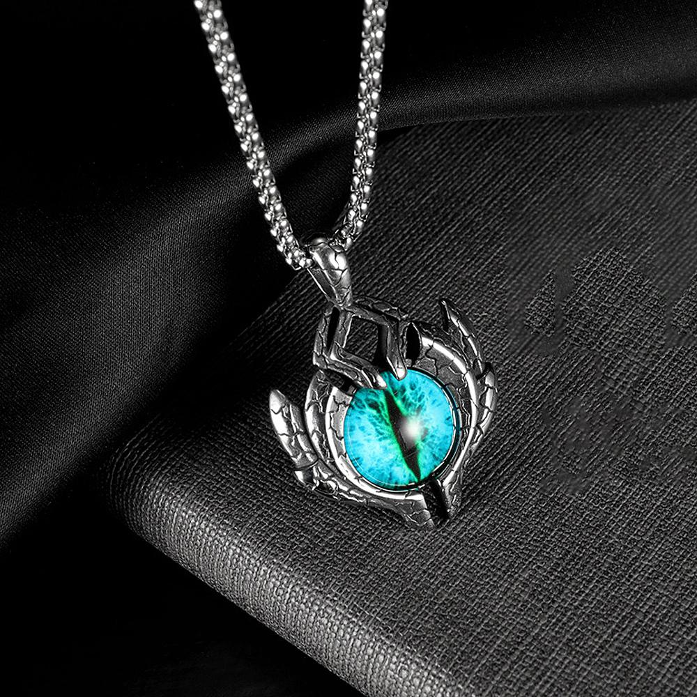 Vintage 316L Stainless Steel Demon Eye Pendant Necklaces For Men Women Punk Hip Hop Male Biker Jewelry Halloween Gifts