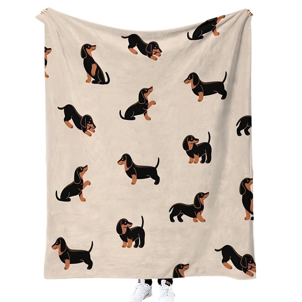 Cute Dachshund Blanket Soft Flannel Cartoon Print Blanket Sofa Bedroom Dormitory Nap Blanket