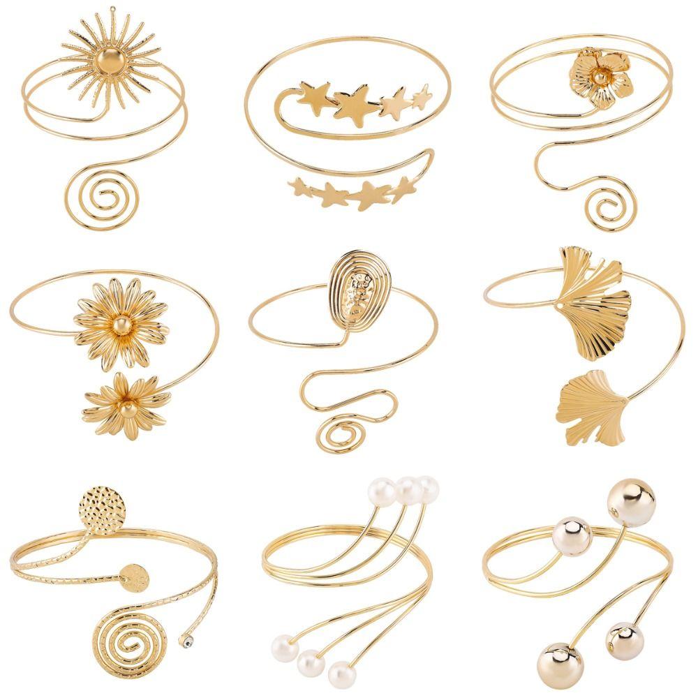 

Gold Color Wide Open Bangle Multi Style Flower Bracelet Chic Opening Arm Bracelet Bridal Wear Style 7