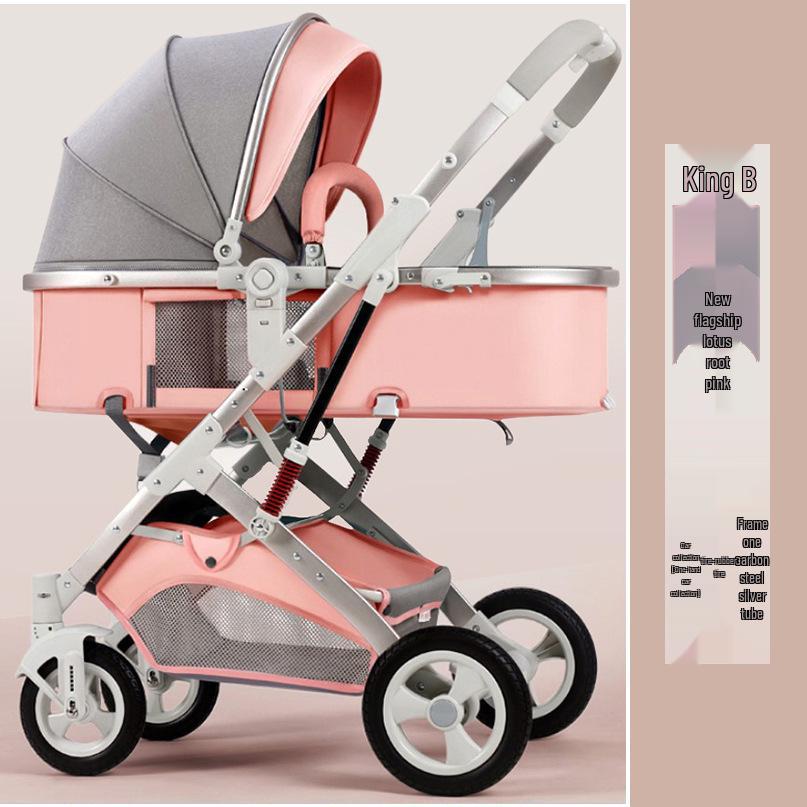 Foldable Multi-Functional High Landscape Baby Stroller: Sits and Lies Flat, Shock-Absorbing, Two-Way Design for Newborns