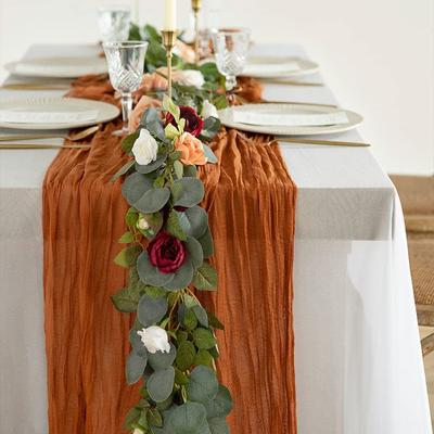 Dinning Table Decoration Rust Table Cloth Set Wedding Decoration Polyester Gauze Dusty Blue Napkins Gift Table Runners 90x180cm