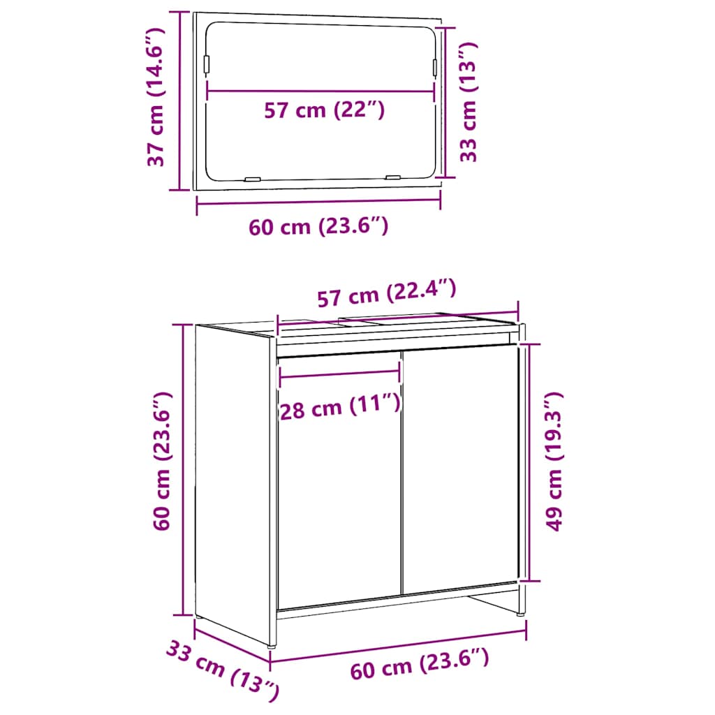 Bathroom Cabinet with Door Black Oak Effect 60 x 33 x 60 cm