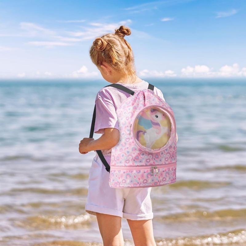Drawstring Gym Bag for Kids Waterproof Drawstring Backpack Swim Bag with Compartment Pull String Sport Bag for Wet Swimming