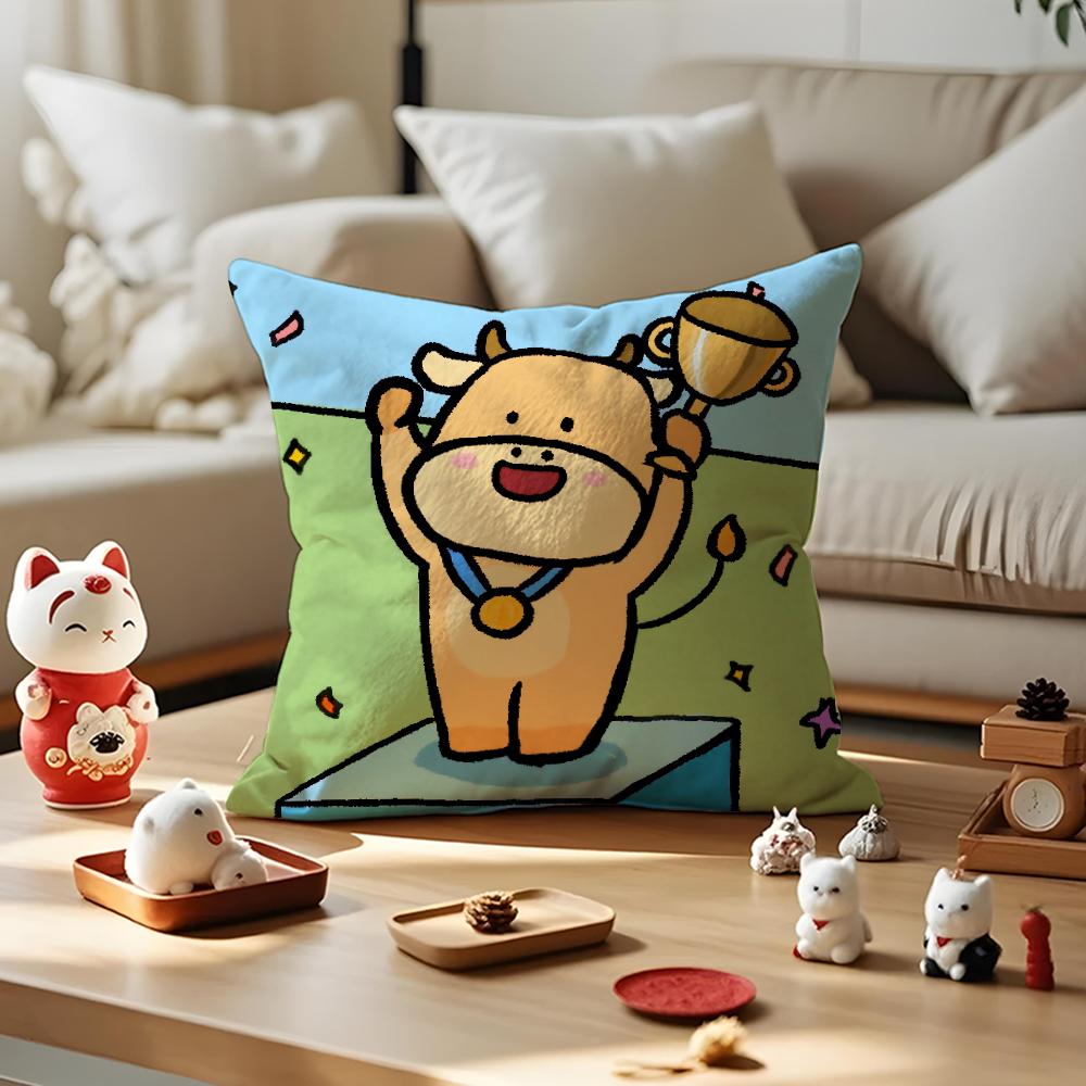 Cute Animal Champion Cushion Cover Anti-dustmite Pillowcase Invisible Zipper Silky Short Plush Sofa Cushion Cover