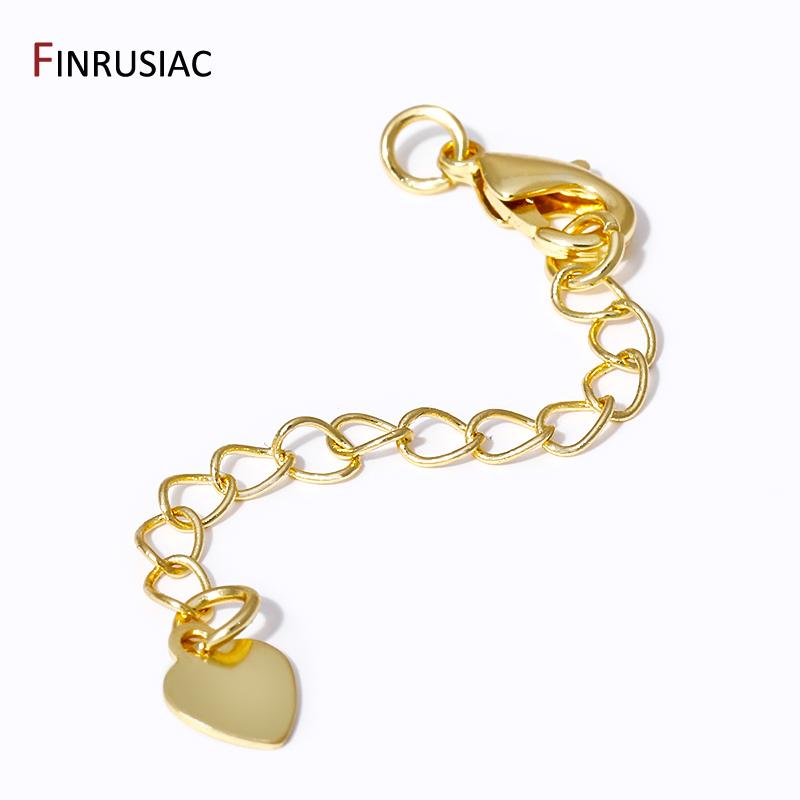 14/18K Gold Plated Brass Heart Tag Extension Chains Connectors For DIY Necklace Bracelet Jewelry Making Supplies Wholesale