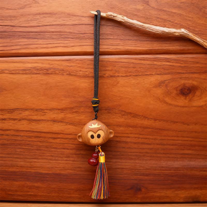 Portachiavi con Ciondolo Orso e Gatto in Legno - Carino Ornamento Senza Volto per Borse e Telefoni