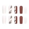24 Pcs Simple Leaves Artificial Nail Stylish Full Cover Stick on Nail 3D False Nail Medium Coffin Press On Nail