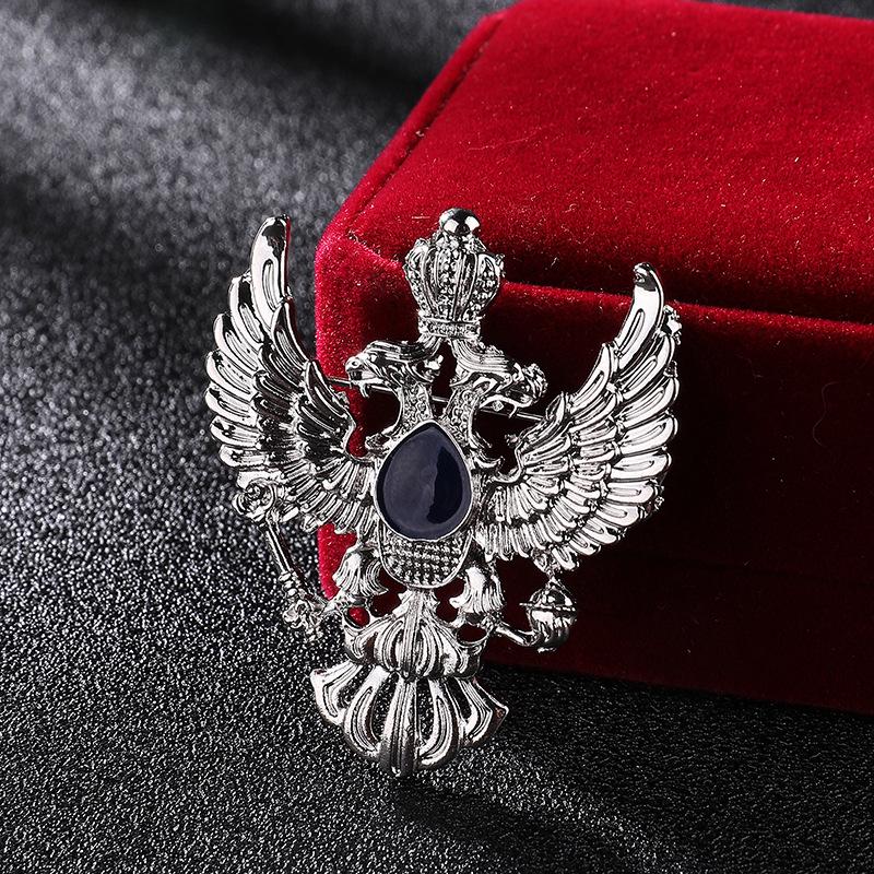 

Vintage Double-Headed Eagle Emblem Brooch, European-American Punk Style Crown Key Pin серебряный