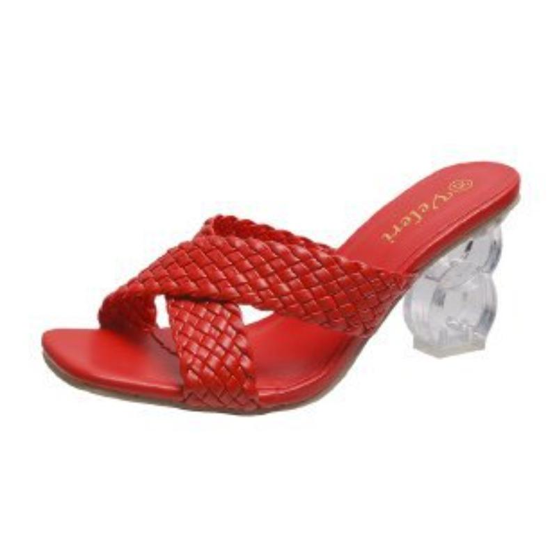 Crystal and high-heeled slippers women's cross-woven strap women's sandals womenslip