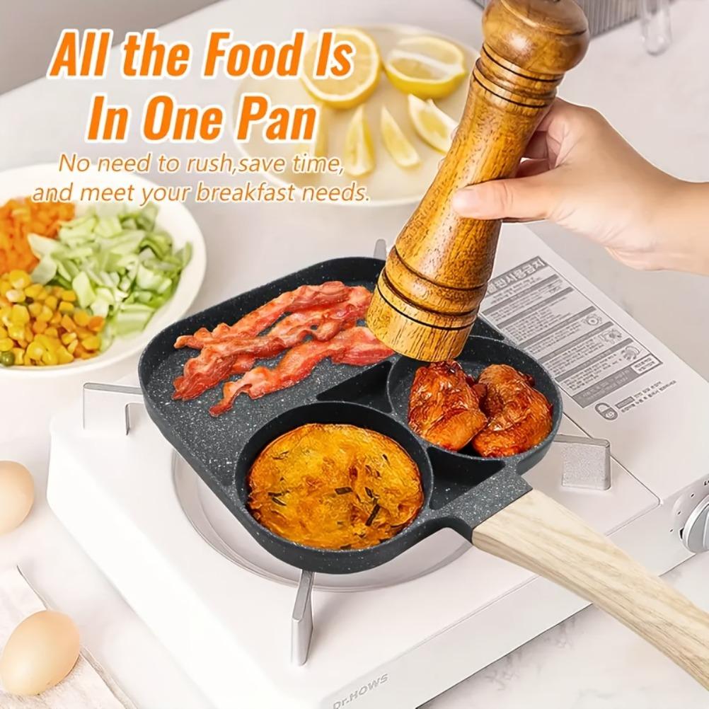 Breakfast Frying Pan Omelet Pan Beef Steak Saucepan Non-Stick Aluminum 2-Hole Omelet Pan with Wooden Handle Pancake Pans