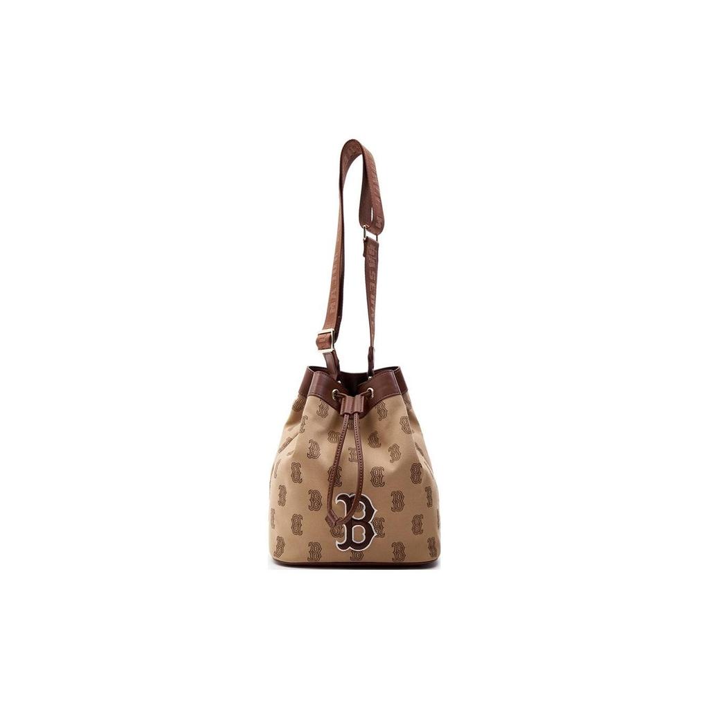 MLB Classic Floral Letter Print Drawstring Canvas Bucket Bag Women Bags Brown 7ACRM063N-43BGD