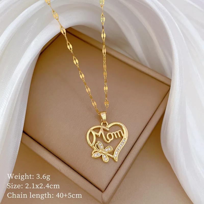 

Модные ожерелья с подвесками в виде сердца, бабочки, мамы и циркона для женщин, аксессуары из нержавеющей стали, подарки на День матери для любимой