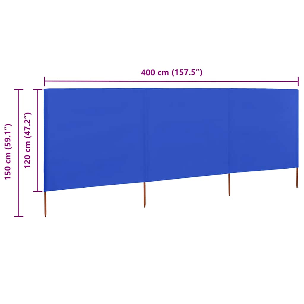 3 Piece Windscreen Mesh 400 x 120 cm Azure Blue