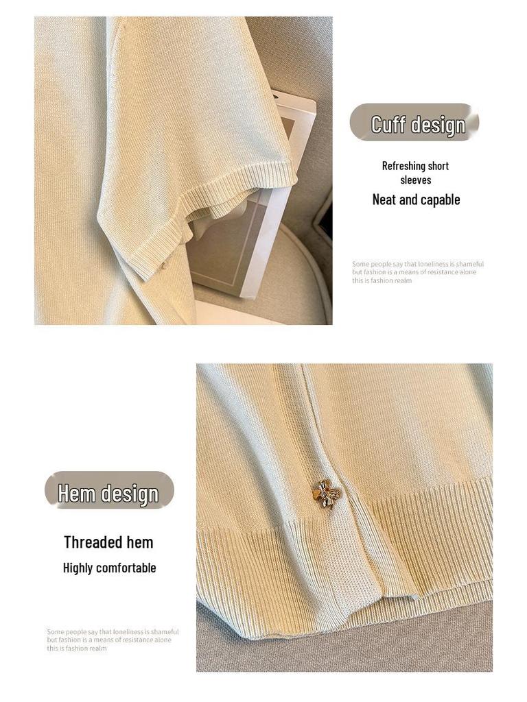 Plus Size Women's Ice Silk Knit Summer Top - Slimming Short Sleeve T-shirt