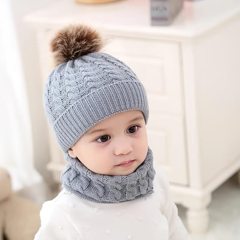 

Комплект из 2 комплектов Aus Warmer, Süßer Beanie-Mütze Mit Bommel Für Den Winter Und Passendem Schal Für Kinder